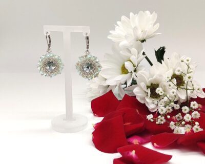 Ručne šité náušnice zo Swarovski kryštálov Chrysolite