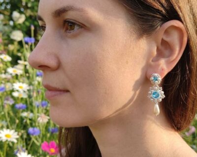 Šité napichovacie perlové náušnice. Chirurgická oceľ 316L