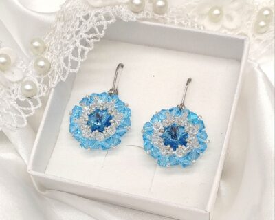 Šité kryštálové náušnice z Crystal a Swarovski Aquamaríne
