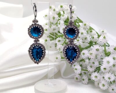 Šité náušnice z Blue Zircon Crystal – zapínanie chirurgická oceľ