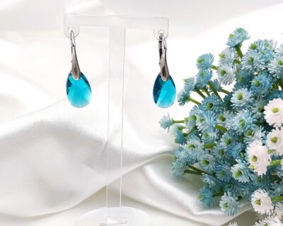 Náušnice Striebro Ag925 ródiované a Blue Zircon Crystal