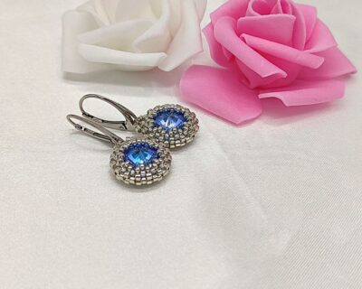 Šité náušnice v strieborno modrej farbe Ag925 Ródium