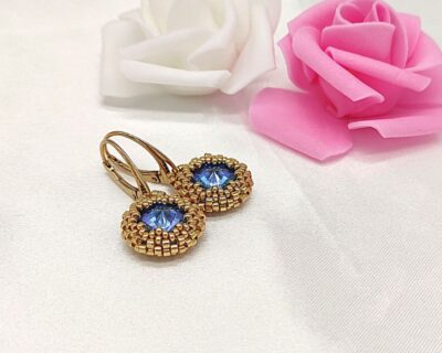 Šité náušnice v zlato modrej farbe- Ag 925 pozl.24 k.zlatom