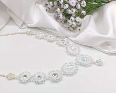 Luxusný originálny šitý svadobný náhrdelník z kryštálov