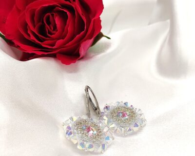 Luxusné svadobné šité náušnice z kryštálov – Striebro Ag925