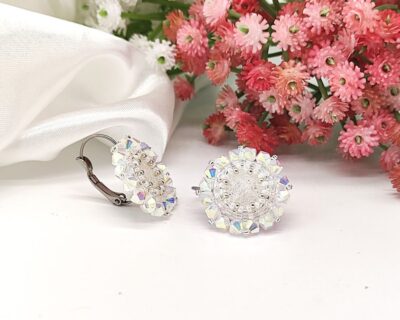 Šité náušnice z Preciosa Crystal v bielej farbe