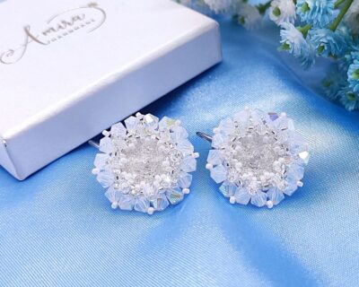 Šité svadobné náušnice z Preciosa Crystal White Opál