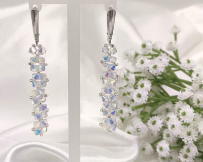 Šité svadobné náušnice z Preciosa Crystal ( Ag925 ródium)