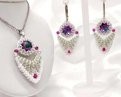 Šité svadobné náušnice a prívesok z kryštálov