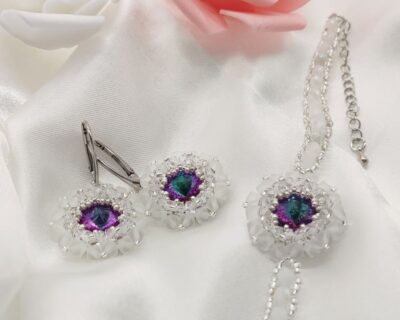 Šitý svadobný set náušnice a náramok vo farbe Crystal