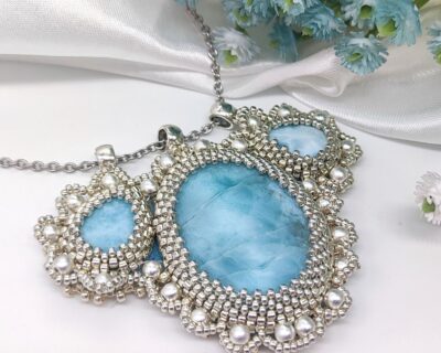 Šitý luxusný prívesok z polodrahokamu Larimar AAA kvalita