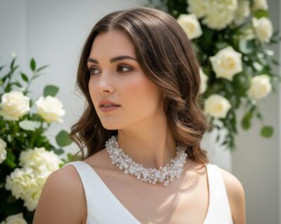 Krištáľový sen – Háčkovaný svadobný náhrdelník