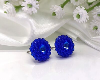 Šité napichovacie náušnice „Modrá lagúna“ v parížskej modrej