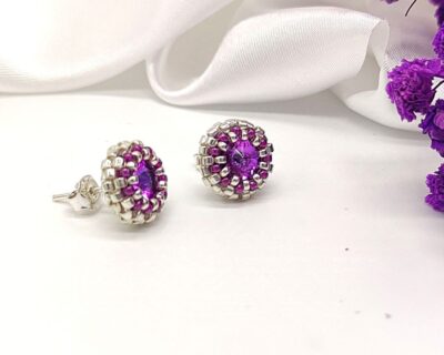 Šité napichovačky z kryštálov ružovo fialová strieborná